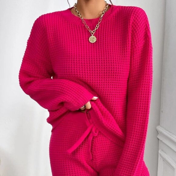 Pink Sweater & Drawstring Waist Knit Shorts - Picture 3 of 5